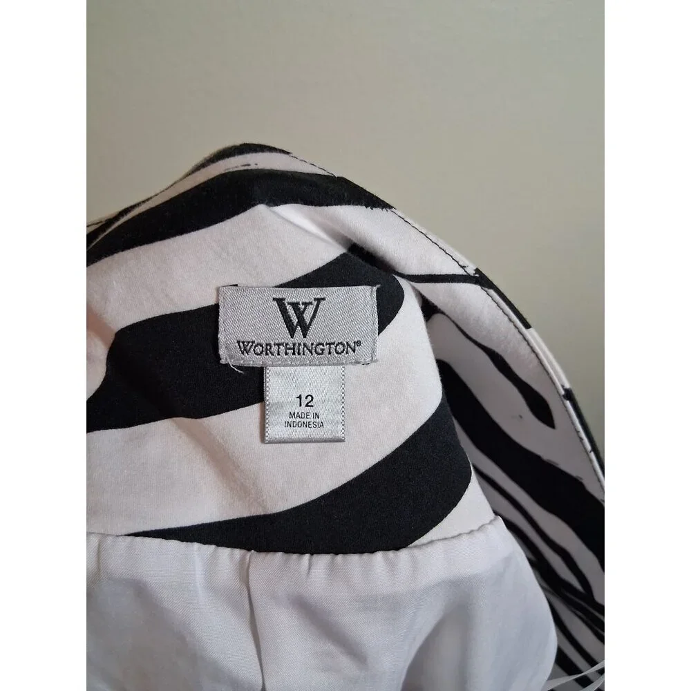 Worthington Skirt Animal Print Y2K Business Casual Zebra Black White Size 12